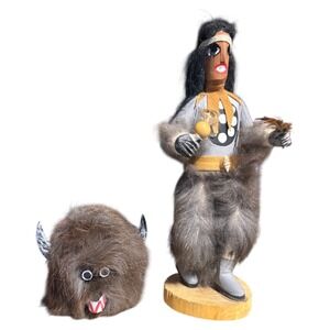 Native American Buffalo Kachina Doll Figurine‎ Detachable Mask Signed E.Jimmie